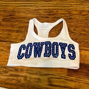 Bcg white sports bra with cowboys text